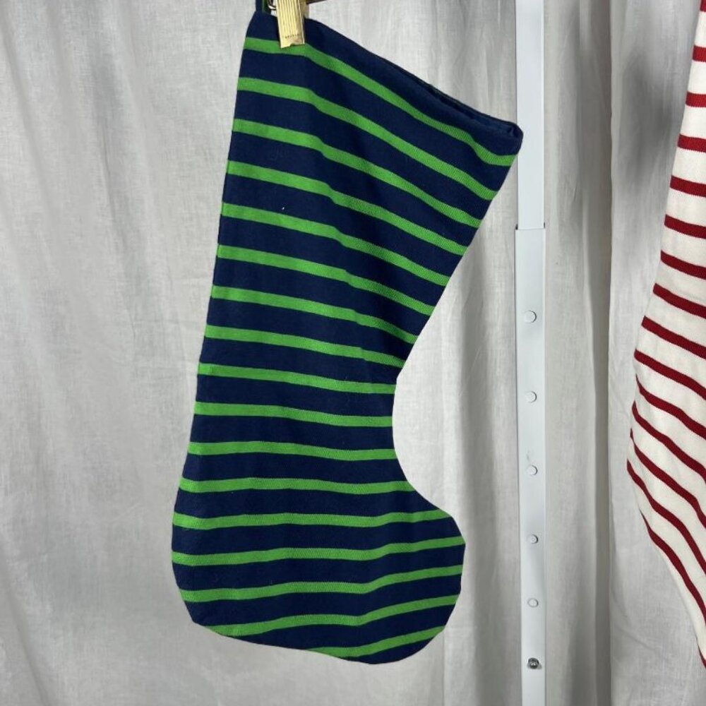 NWOT Serena & Lily Navy and Kelly-Green Knit Stocking